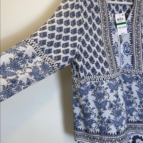 INC 3/4 Sleeve Floral Dandy Zip Neck Blouse MED - Picture 7 of 12